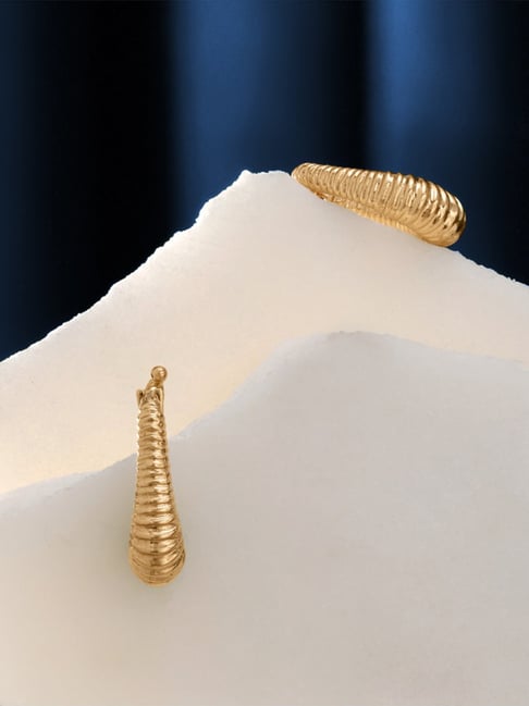 Mia by Tanishq 14k (585) Yellow Gold Ribbed Cascade Hoop Earrings for Women