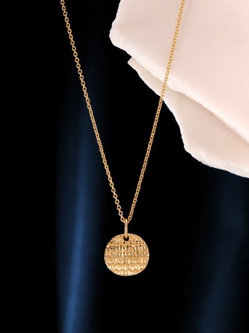 Mia by Tanishq 14k (585) Yellow Gold Textured Coin Pendant with Chain for Women
