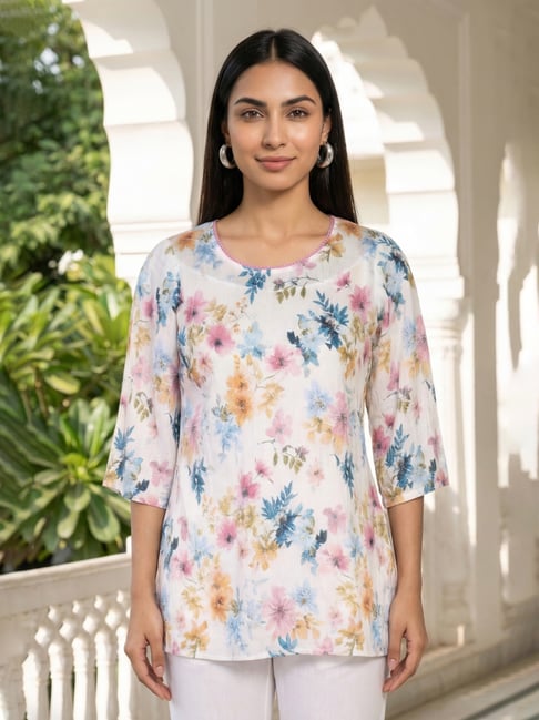 Aurelia White Straight Fit Floral Print Print Kurti-picture-41