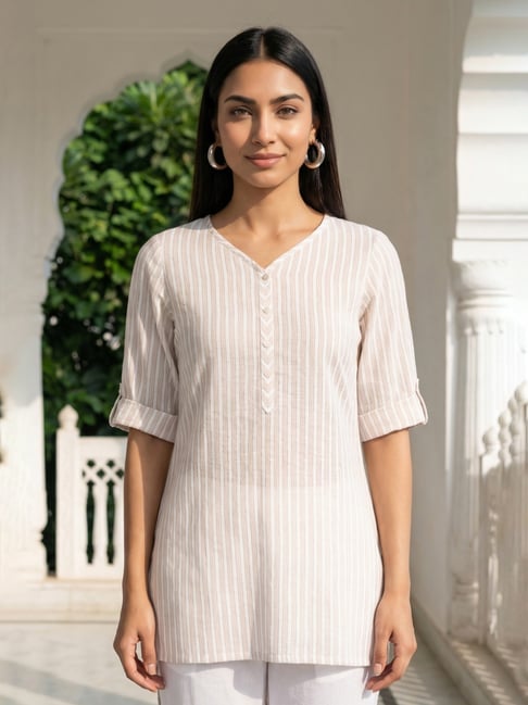 Aurelia Off White Regular Fit Striped Kurti-picture-19