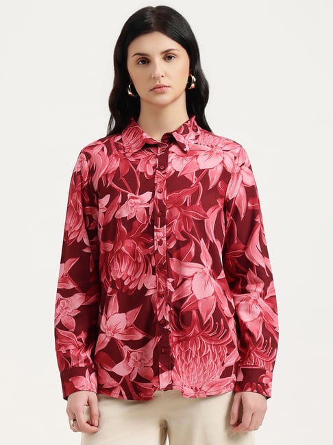 United Colors Of Benetton Maroon Regular Fit Floral Print Shirt-picture-23