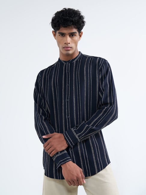 7 Alt By Pantaloons Night Sky Relaxed Fit Striped Shirt-image-16