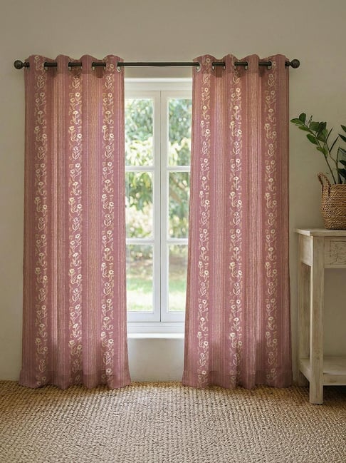 Urban Space Cotton Floral Curtains 5 Feet Long for Window Set of 2 (Garden Trail Muddy Pink)