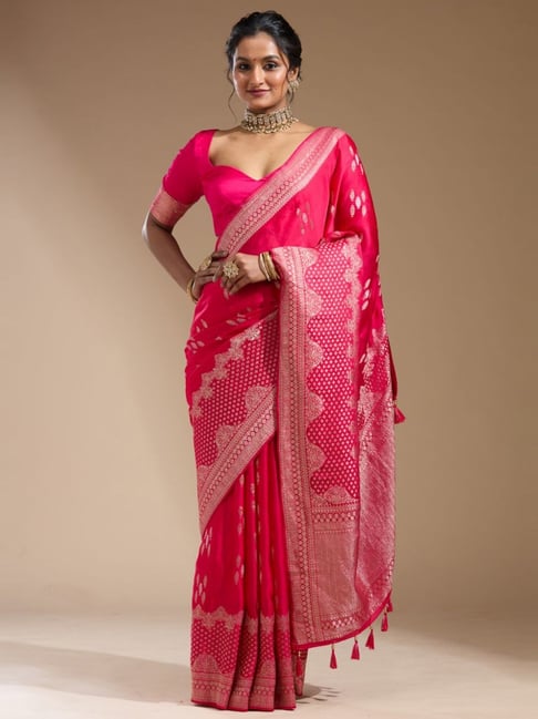 Koskii Rani Pink Zariwork Satin Silk Saree-picture-30
