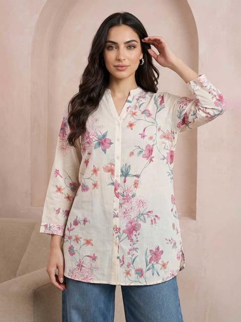W Off White Cotton Floral Print Tunic-picture-34