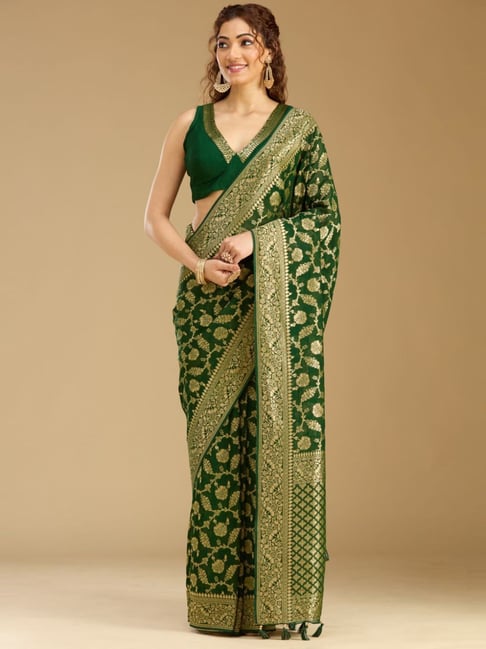Koskii Bottle Green Zariwork Georgette Silk Saree-picture-19