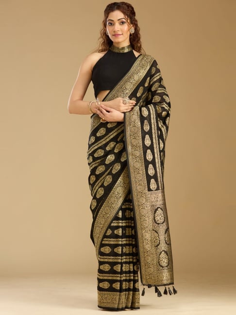 Koskii Black Stonework Georgette Silk Saree-picture-43