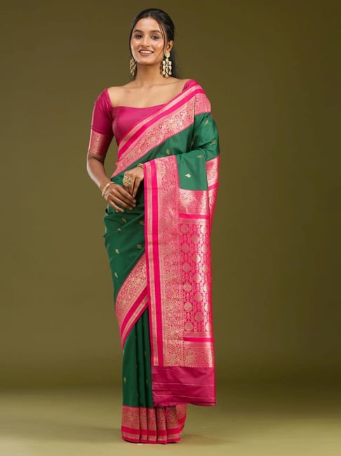 Koskii Bottle Green Zariwork Silk Saree-picture-18