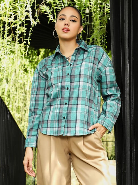 PINACOLADA Green Cotton Regular Fit Checked Shirt-picture-21