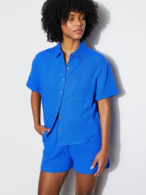 Ginger By Lifestyle Blue Cotton Regular Fit Shirt