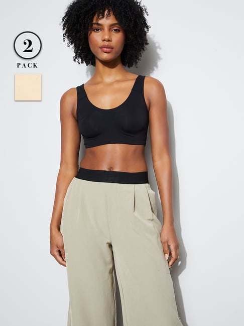 Ginger By Lifestyle Black and Beige Cotton Bra Pack of 2