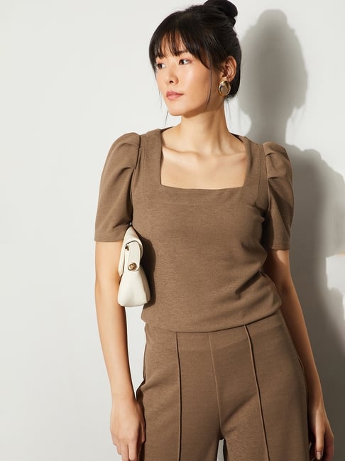 Code by Lifestyle Women's Brown Regular Fit Solid T-shirt