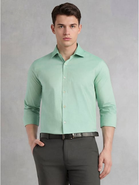 Thomas Scott Green Cotton Regular Fit Shirt