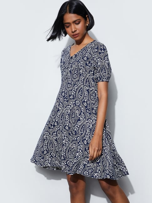 Fame Forever by Lifestyle Women's Blue Printed Rayon Casual Dress