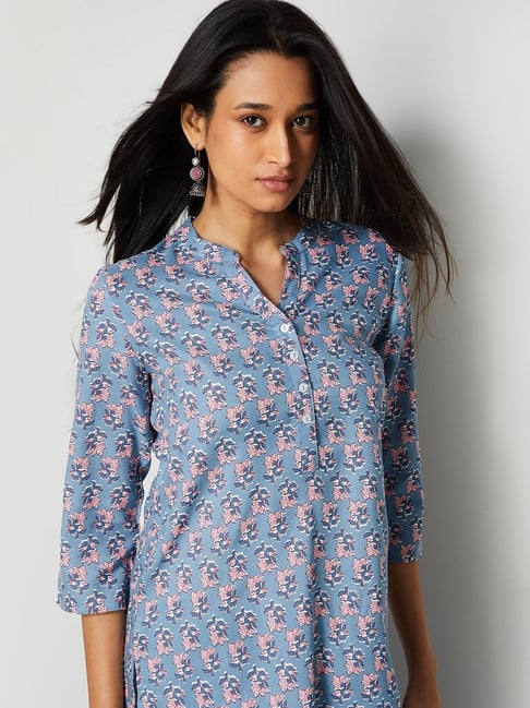 Melange by Lifestyle Women's Blue Regular Fit Printed Kurti-picture-35