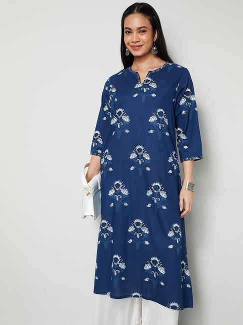 Melange by Lifestyle Women's Indigo Regular Fit Floral Kurta-picture-34