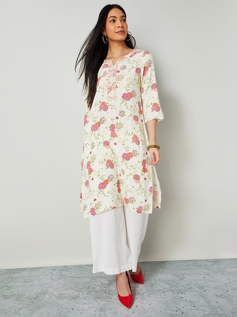 Melange by Lifestyle Women's Off White Regular Fit Printed Kurta-picture-29