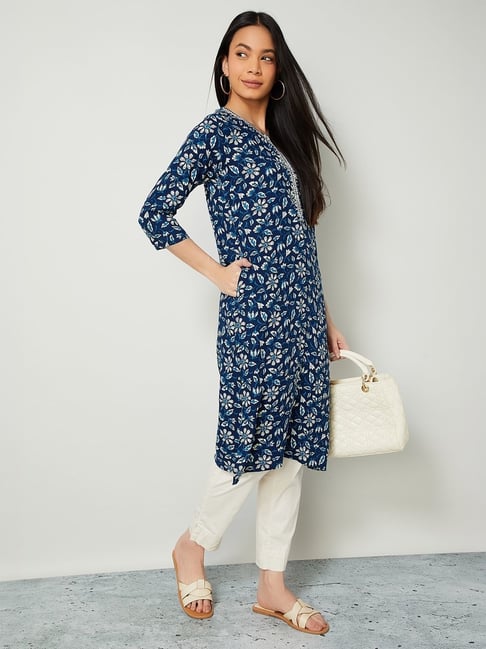 Melange by Lifestyle Women's Indigo Regular Fit Printed Kurta-picture-33