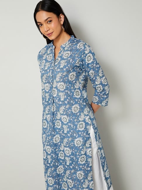 Melange by Lifestyle Women's Blue Regular Fit Floral Printed Kurta-picture-33