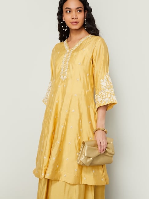 Melange by Lifestyle Women's Yellow Regular Fit Printed Kurta-picture-30