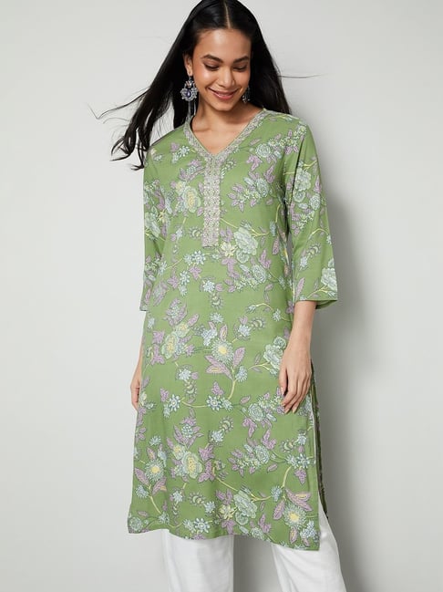 Melange by Lifestyle Women's Sage Regular Fit Printed Kurta-picture-34