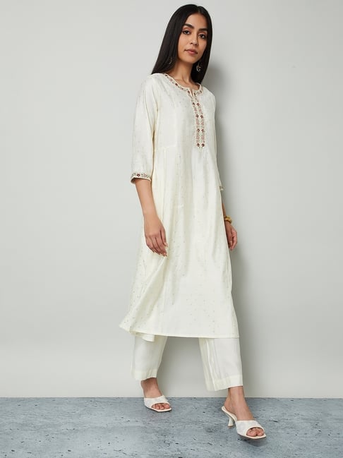 Melange by Lifestyle Women's Off White Regular Fit Printed Kurta-picture-24