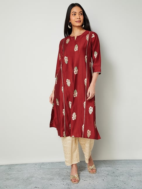 Melange by Lifestyle Women's Red Regular Fit Printed Kurta-picture-36