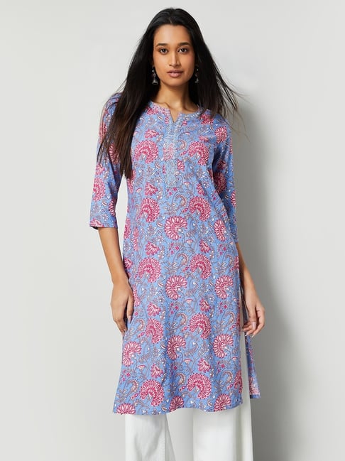 Melange by Lifestyle Women's Blue Regular Fit Printed Kurta-picture-29