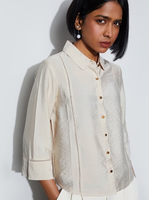 CODE by Lifestyle Women's Beige Regular Fit Solid Casual Shirt