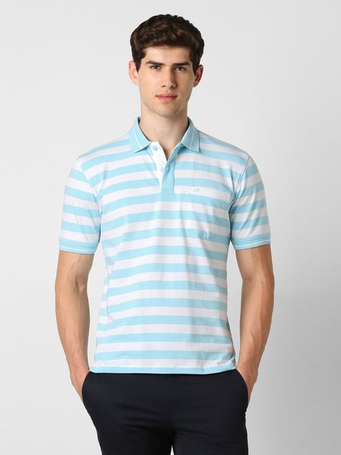 peter england Men Light Blue Stripe Polo Neck T-shirt-picture-39