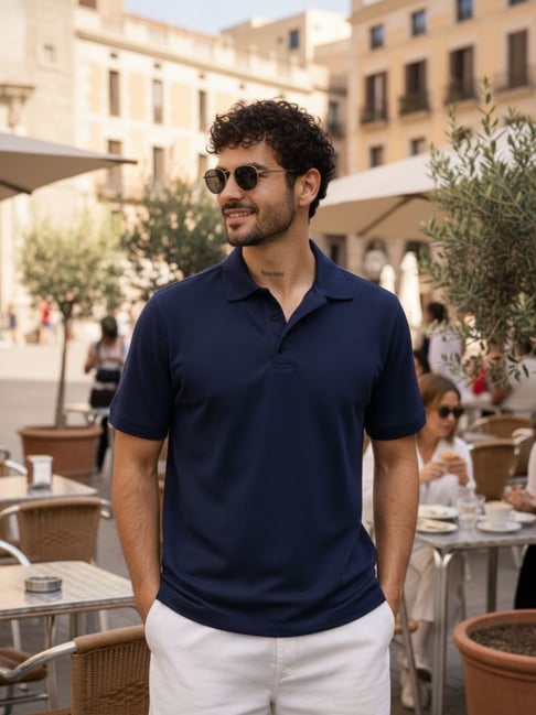 Rigo Navy Blue Regular Fit Polo T-Shirt-picture-46