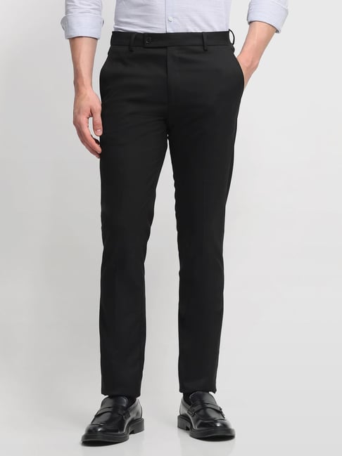 Arrow Black Relaxed Fit Checked Trousers-picture-18