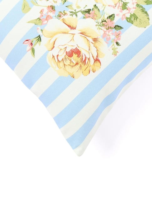 Haus & Kinder Butter Cream Multicolor Cotton Floral Print Cushion Covers - Pack of 3