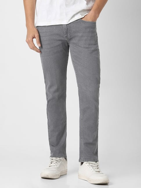 Peter England Grey Cotton Skinny Fit Solid Jeans-picture-16