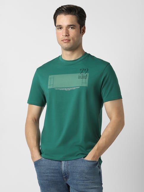 Peter England Green Cotton Regular Fit Printed T-Shirt-picture-31