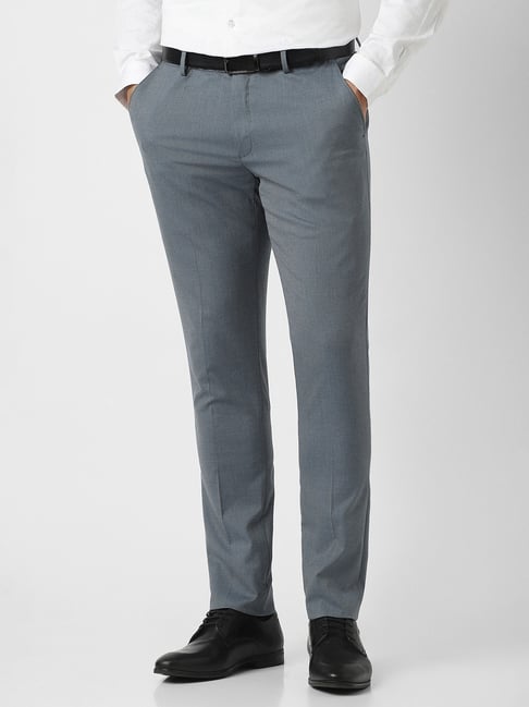 Peter England Grey Skinny Fit Solid Trousers-picture-44