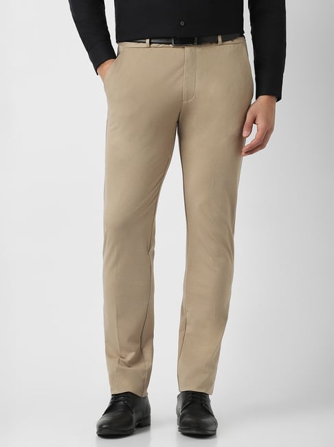 Peter England Beige Skinny Fit Solid Trousers-picture-23