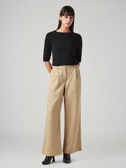 Levi's Women's Beige Xl Straight Relaxed Fit Mid Rise Trousers