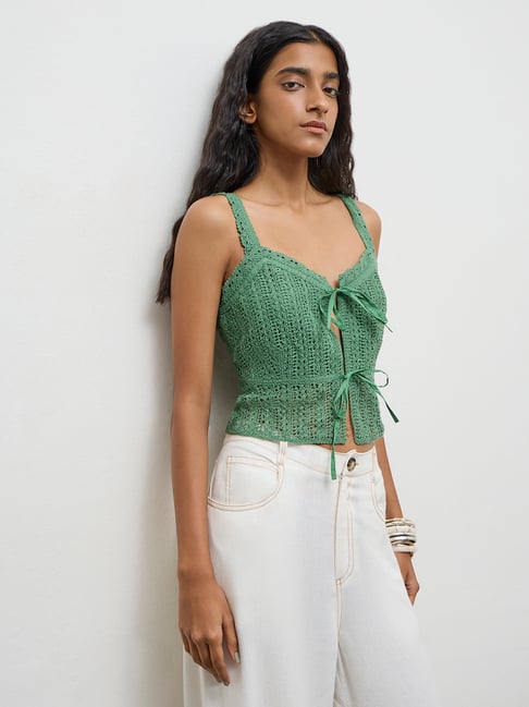 Bombay Paisley by Westside Green Crochet Knitted Top