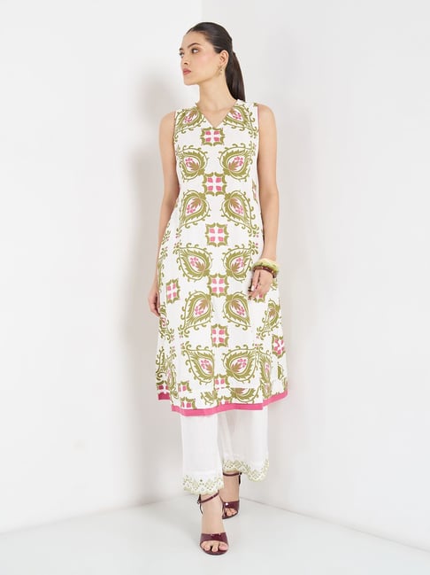 Rangmanch by Pantaloons Off-White Printed Sleeveless Kurta-picture-23