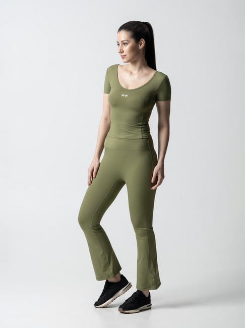 STRCH Olive Solid Short Sleeves Crop Top-picture-25