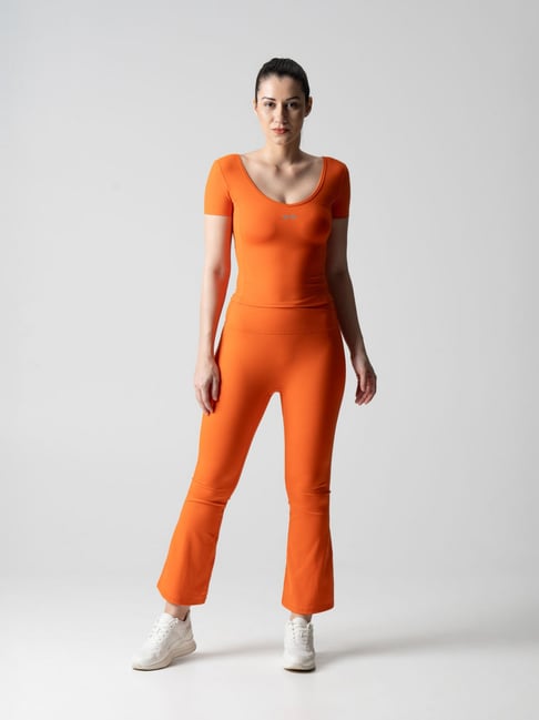 STRCH Orange Solid Short Sleeves Crop Top-picture-37