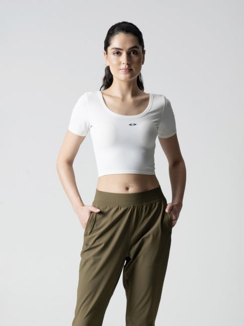 STRCH White Solid Short Sleeves Crop Top-picture-36