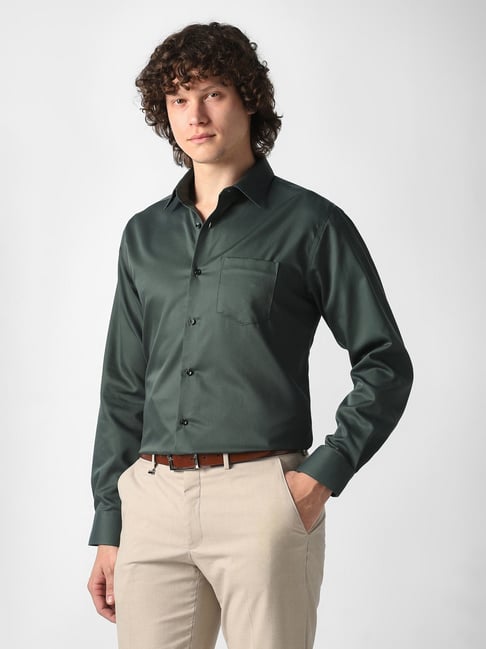 Van Heusen Green Cotton Solid Regular Fit Shirt-picture-42