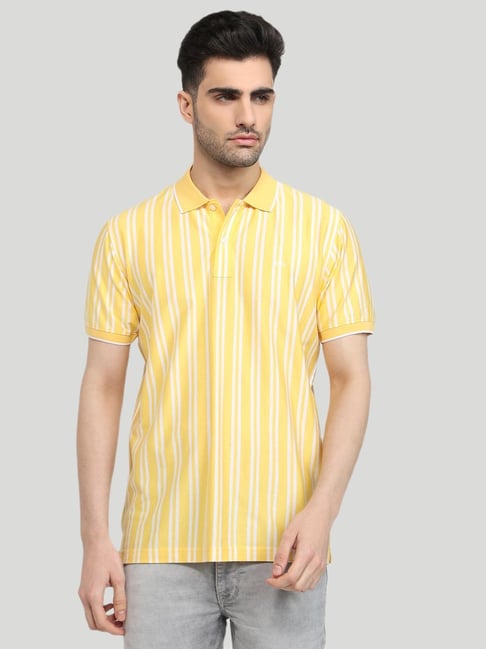 Colorplus Yellow Cotton Regular Fit Striped Polo T-Shirt-picture-29