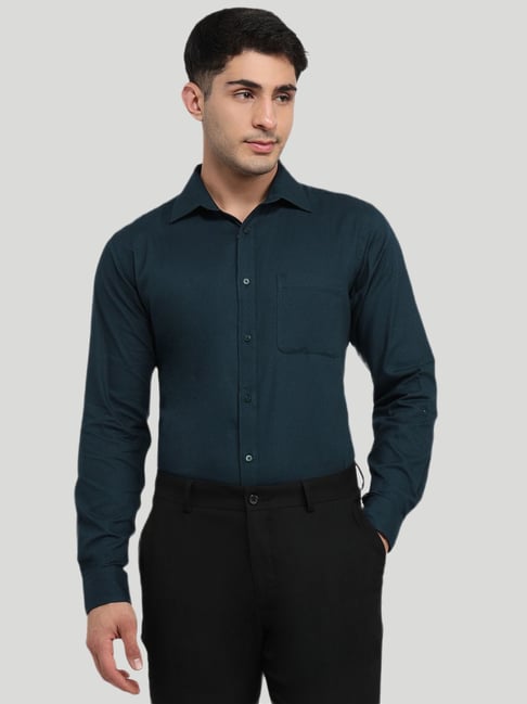 Raymond Dark Green Cotton Slim Fit Shirt