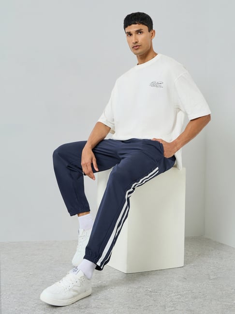 Styli Navy Blue Cotton Solid Relaxed Fit Track Pants-image-21