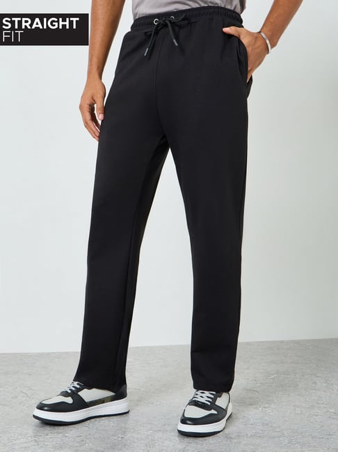 Styli Black Cotton Solid Regular Fit Track Pants-picture-47