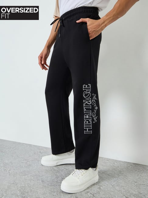 Styli Black Cotton Solid Relaxed Fit Track Pants-picture-12