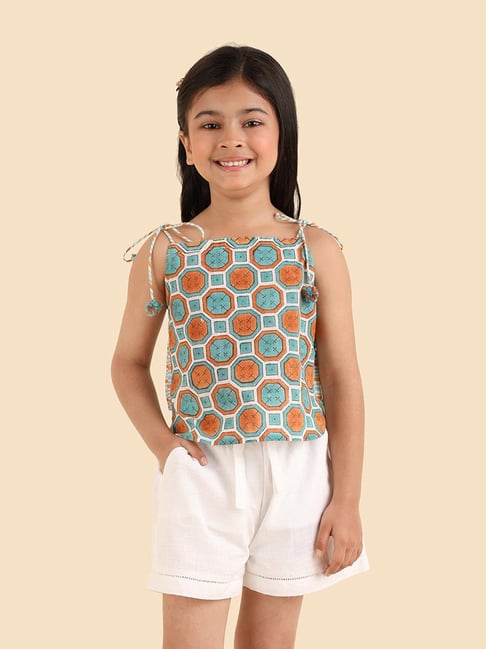 Fabindia Girls Teal Cotton Printed Top-picture-27